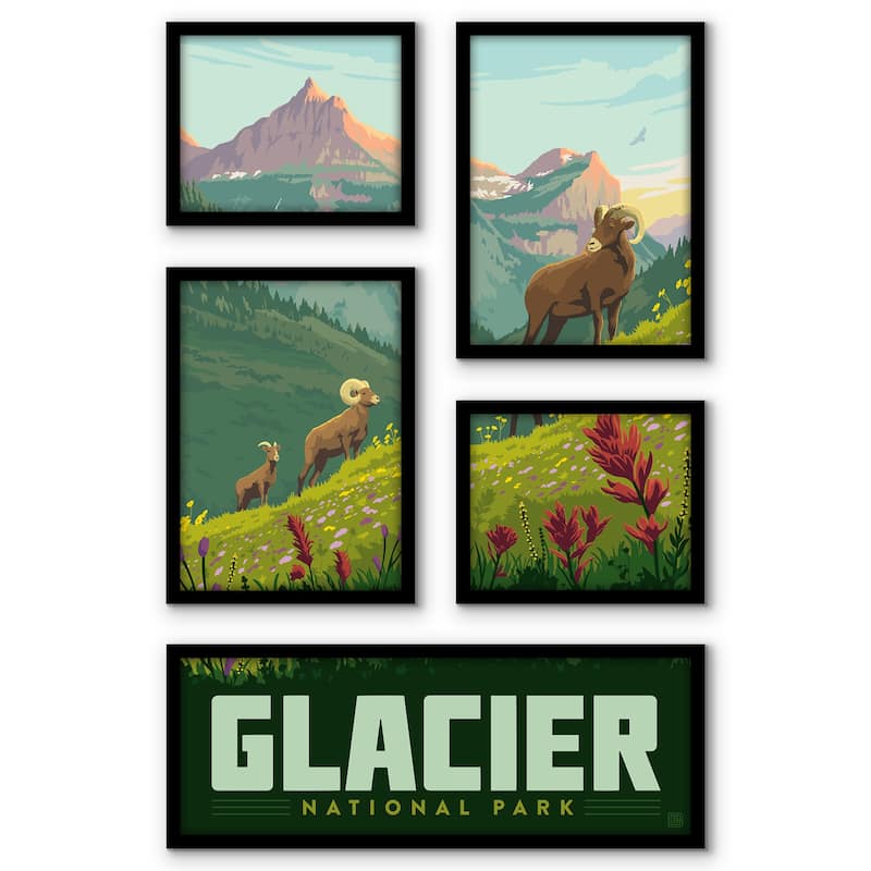 Americanflat Glacier National Park Bighorn Sheep 5 Piece Grid Wall Art ...