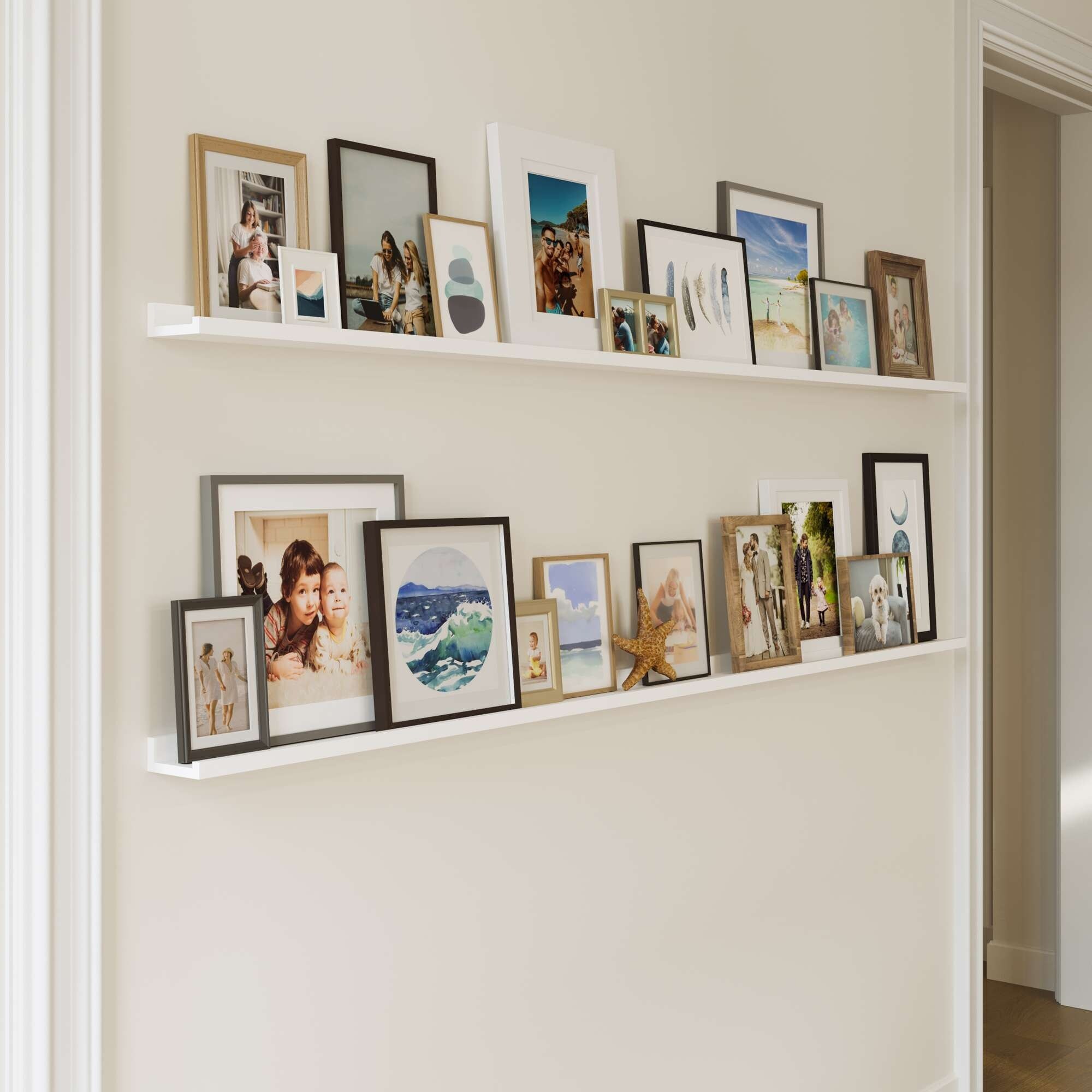 Wallniture 80 inch Extra Long Picture Shelf for Wall with Ledge