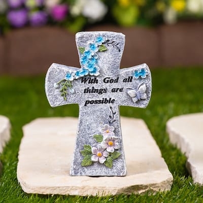 With God All Things Are Possible Floral Cross Statue - 6.75"