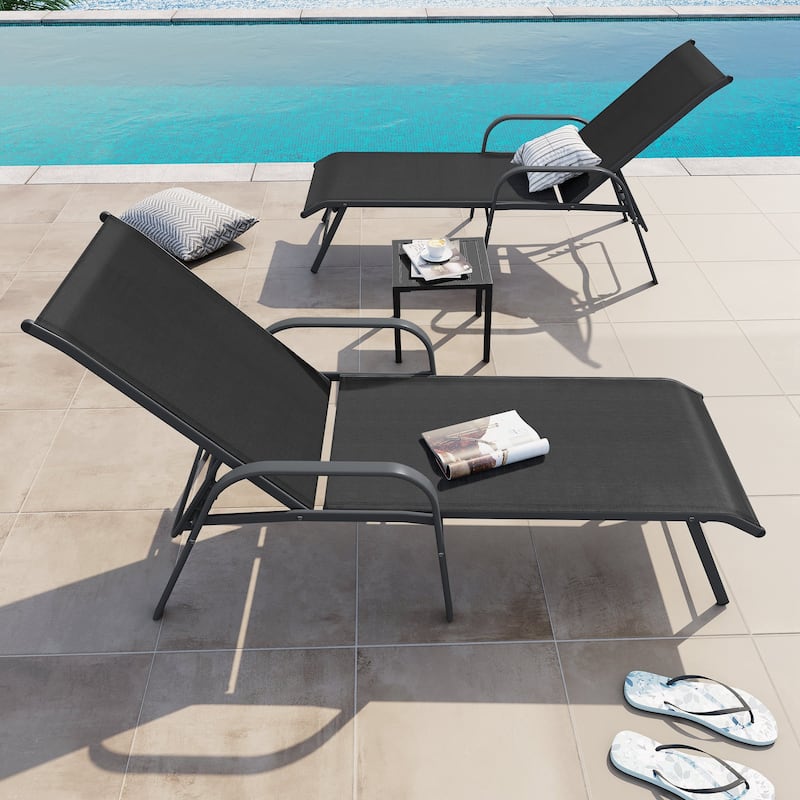 Outdoor Patio Lounger Aluminum Adjustable Chaise Lounge Chairs with Arms (Set of 2/4) - See Picture