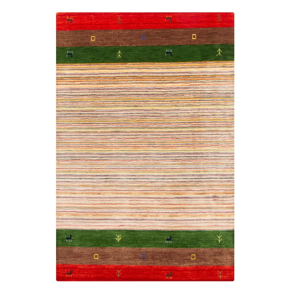 ECARPETGALLERY Hand Loomed Kashkuli Gabbeh Beige Wool Rug - 3'11 x 5'11