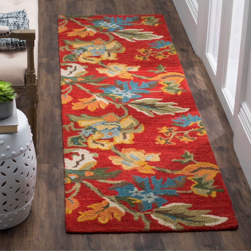 SAFAVIEH Handmade Blossom Ilza Modern Floral Wool Rug - 2'3" x 8' Runner - Red/Multi