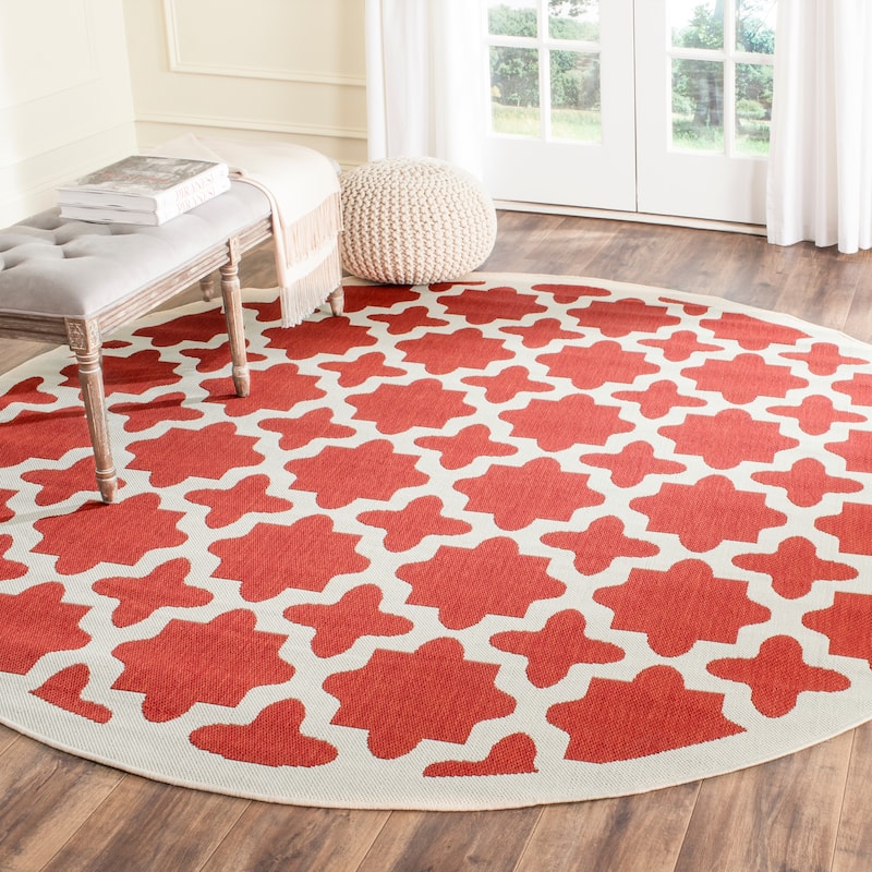 SAFAVIEH Courtyard Dorthey Indoor/ Outdoor Waterproof Patio Backyard Rug - 7'10" Round - Red/Bone