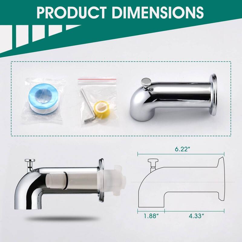 6.22 in. Slip-On Tub Spout/Bathtub Faucet with Diverter 1/2 Inch Slip Fit Connection