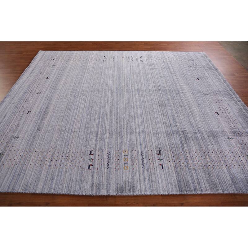 Hand Knotted Oriental 100% Wool Carpet Tribal Animal Pictorial Greys & Charcoal Gabbeh Area Rug - 9' 9'' X 8' 2''