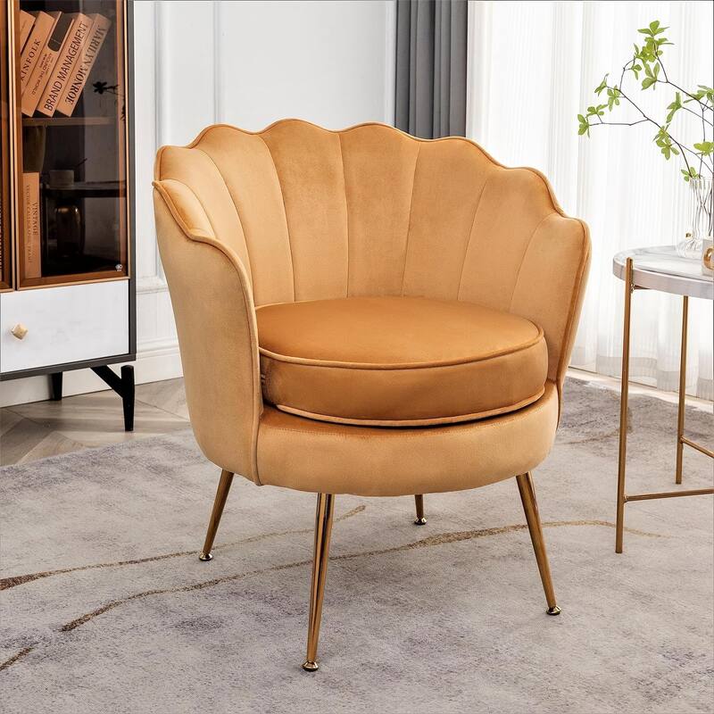 Cavett 28.3" Wide Velvet Accent Chair with Metal Legs - Mustard Yellow