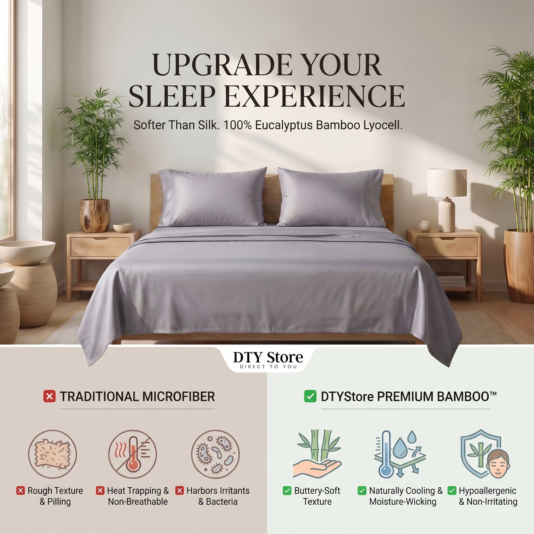 DTY Bedding Luxuriously Soft OEKO-TEX Certified Viscose from Bamboo 2 Piece Pillowcase Set