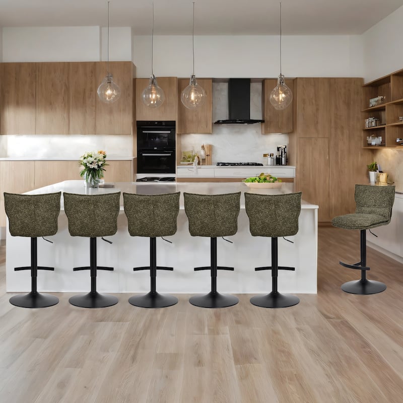 Swivel Adjustable Height with Armless Bar Stools - Set of 6 - Green