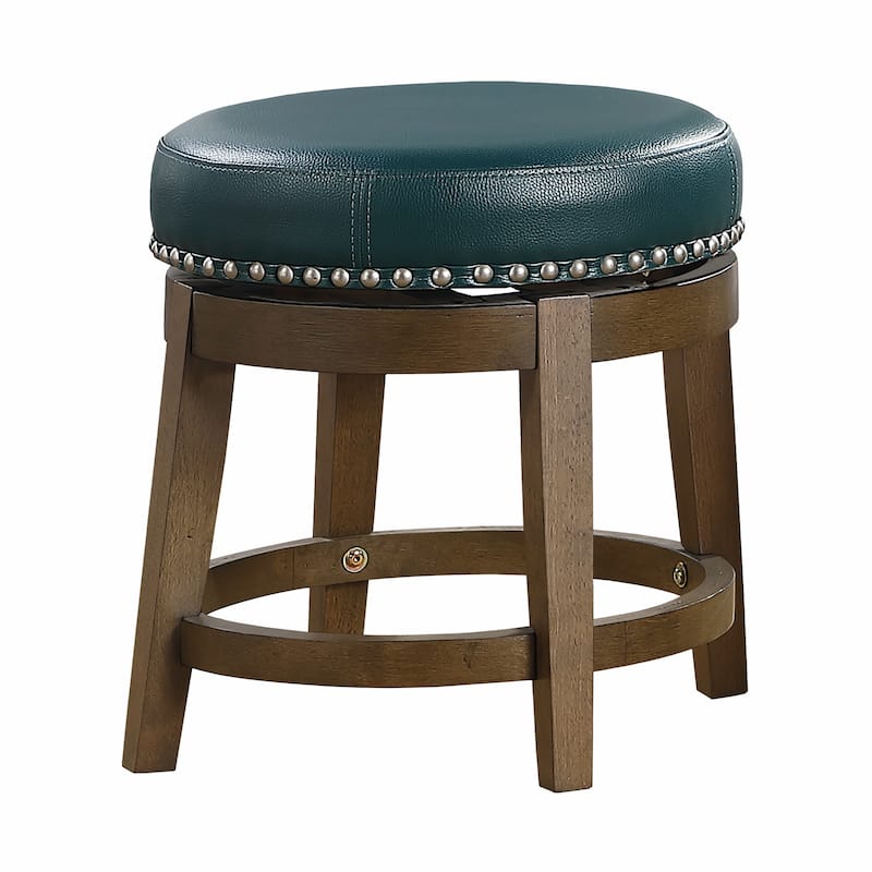 Bara 20 Inch Swivel Dining Stool, Green Round Faux Leather, Set of 2
