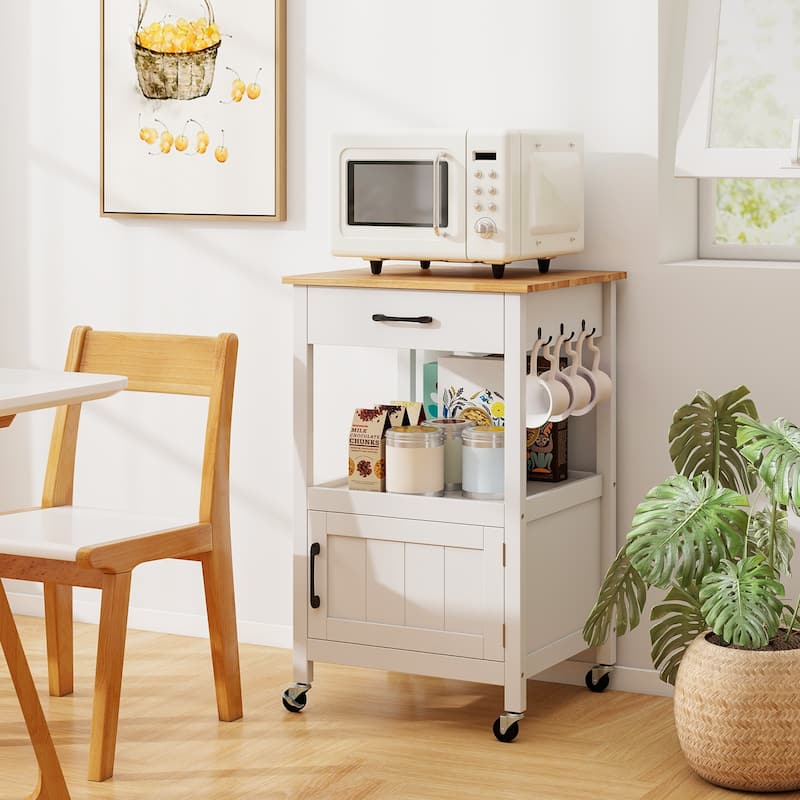 Mobile Rolling Kitchen Cart with Drawer and Cabinet Hooks for Dining Room or Living Room - 22" x 18" x 36" (L x W x H)