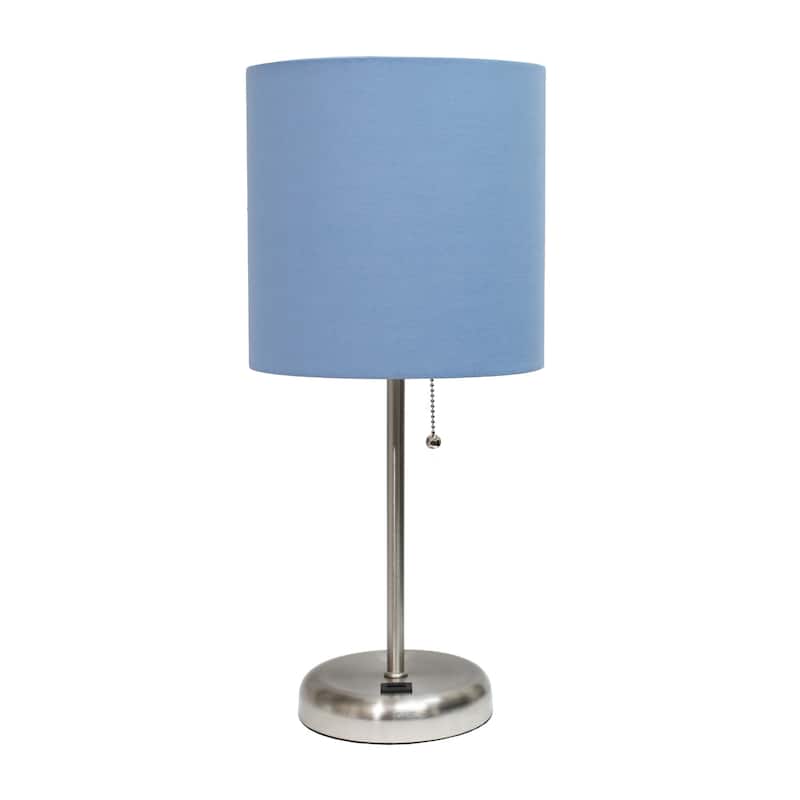Stick Base Table Desk Lamp with Blue Drum Shade - 19.5" - Brushed Steel