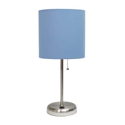 Stick Base Table Desk Lamp with Blue Drum Shade - 19.5" - Brushed Steel
