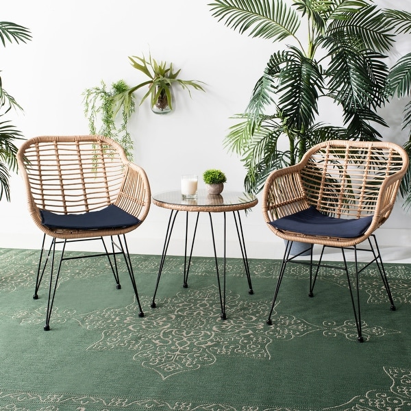 Safavieh Outdoor Living Alton Brown/Navy 3-Piece Lounge Set. Opens flyout.