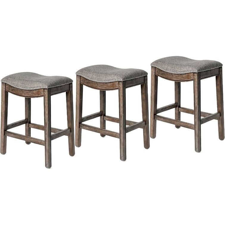 Maven Lane 26" Adrien Saddle Kitchen Counter Height Stool - Walnut - Set of 3