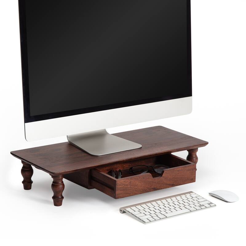 Jani Wood Monitor Stand Riser Desk - Ergonomic Design Stand, Desktop Organizer Table for Home, Office Workspace, Gaming Desk - Tan