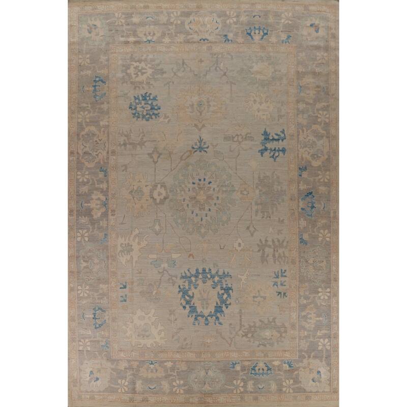 Hand Knotted Oriental 100% Wool Carpet Transitional All-Over Beige & Ivories Oushak Area Rug - 13' 11'' X 10' 1''