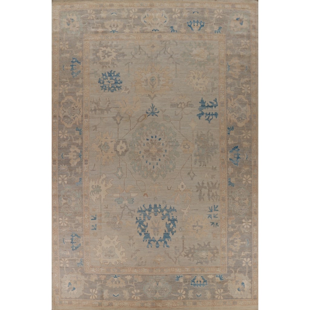 Hand Knotted Oriental 100% Wool Carpet Transitional All-Over Beige & Ivories Oushak Area Rug - 13' 11'' X 10' 1''