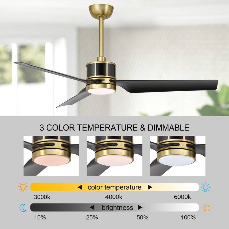 52" Reversible 3-Blade Smart LED Ceiling Fan with Remote Control and Light Kit