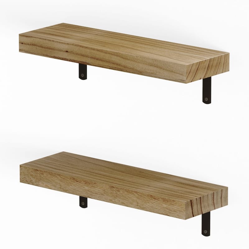 Wallniture Palma 17" Floating Wood Shelves, Natural Burned, Set of 2