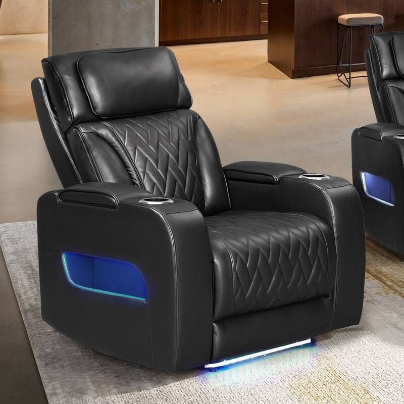 Jazz 37"W Leather Aire Transformer Power Reclining Chair w/Power Headrest, LED Lights, USB & USB-C Ports, Storage & Cupholders
