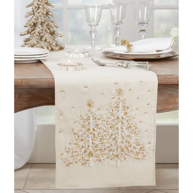 Embroidered Table Runner With Christmas Tree Design - 14"x72"