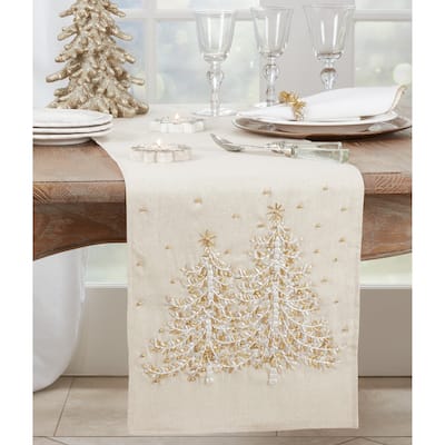 Embroidered Table Runner With Christmas Tree Design - 14"x72"