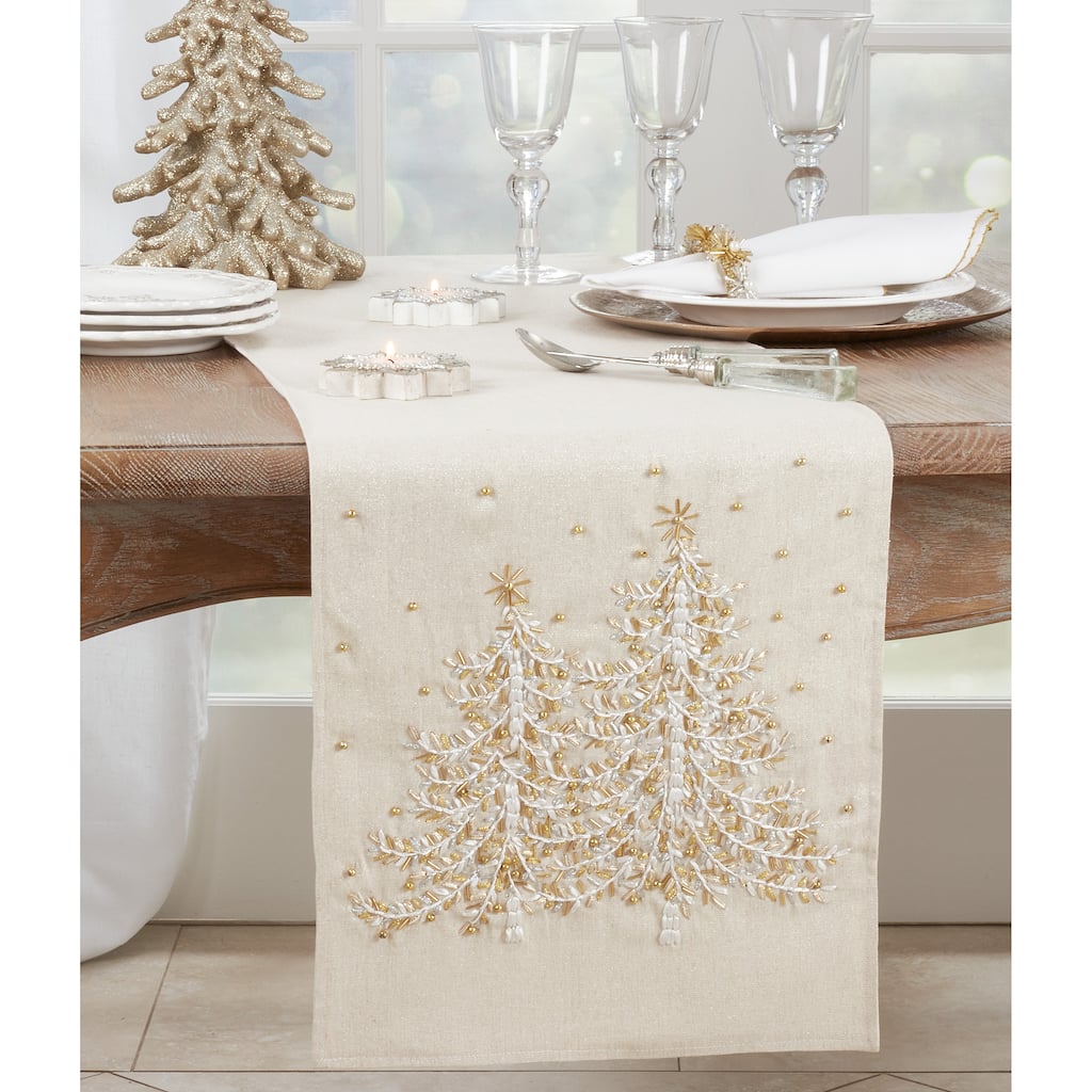 Embroidered Table Runner With Christmas Tree Design - 14"x72"