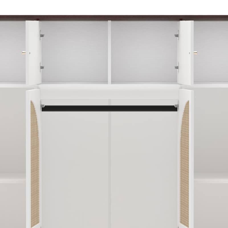 70.87" 8-Door Large Capacity Armoire Wardrobe Closet with Hanging Rod, Adjustable Shelves and Rattan Decorative Doors