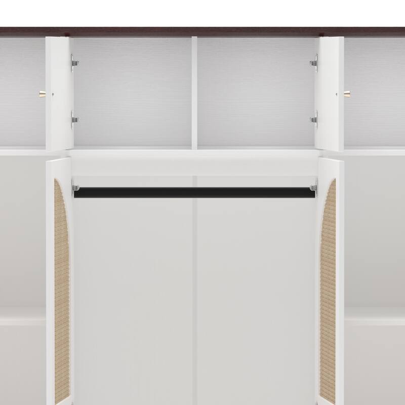 70.87" Large Armoire Wardrobe with 8 Rattan Doors - Adjustable Shelves & Hanging Rod for Bedroom, Walk-In Closet