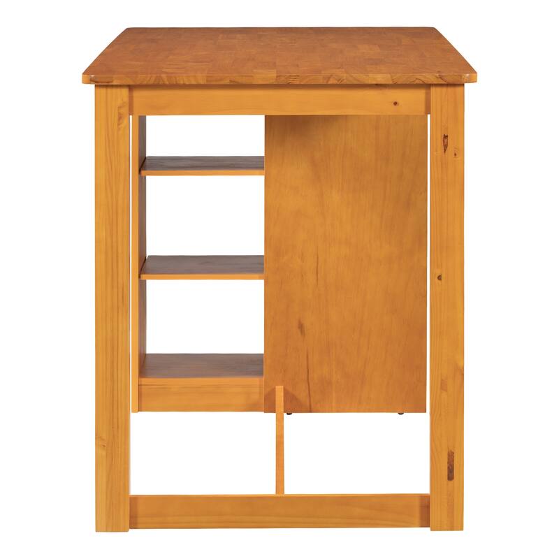 5-Piece Counter Height Wooden Bar Table Set with 3-Tier Storage Shelves & 4 Cross-Back Chairs, Rustic Farmhouse Dining Set for 4