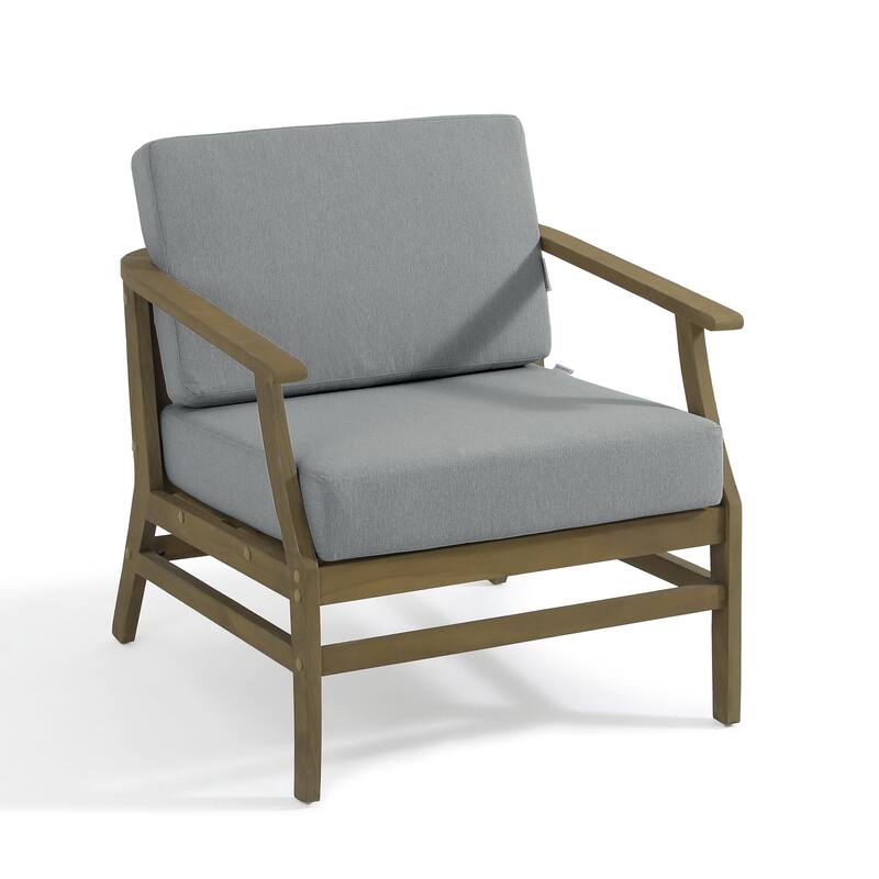 Outdoor Teak Wood Club Chairs with Cushions (Set of 2)