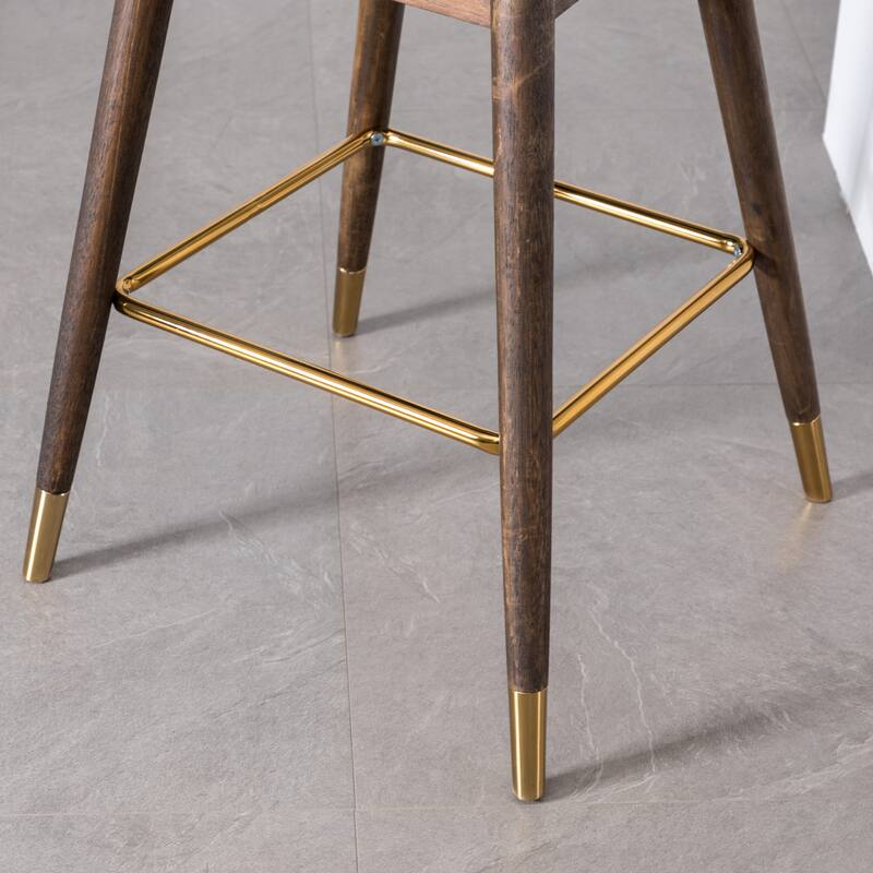 Set of 2 Upholstered Wingback Counter Stools - Mid-Century Fabric Bar Stools with Gold-Tipped Legs for Kitchen & Dining