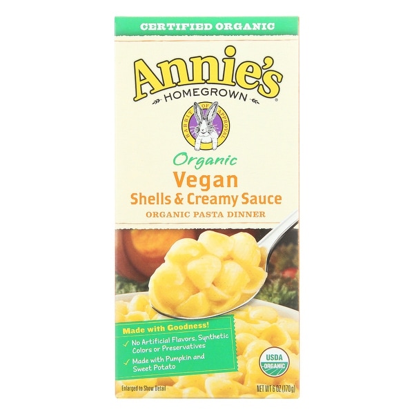 Annie's Homegrown Organic Vegan Shells and Creamy Sauce Pasta Dinner - Case of 12 - 6 oz.