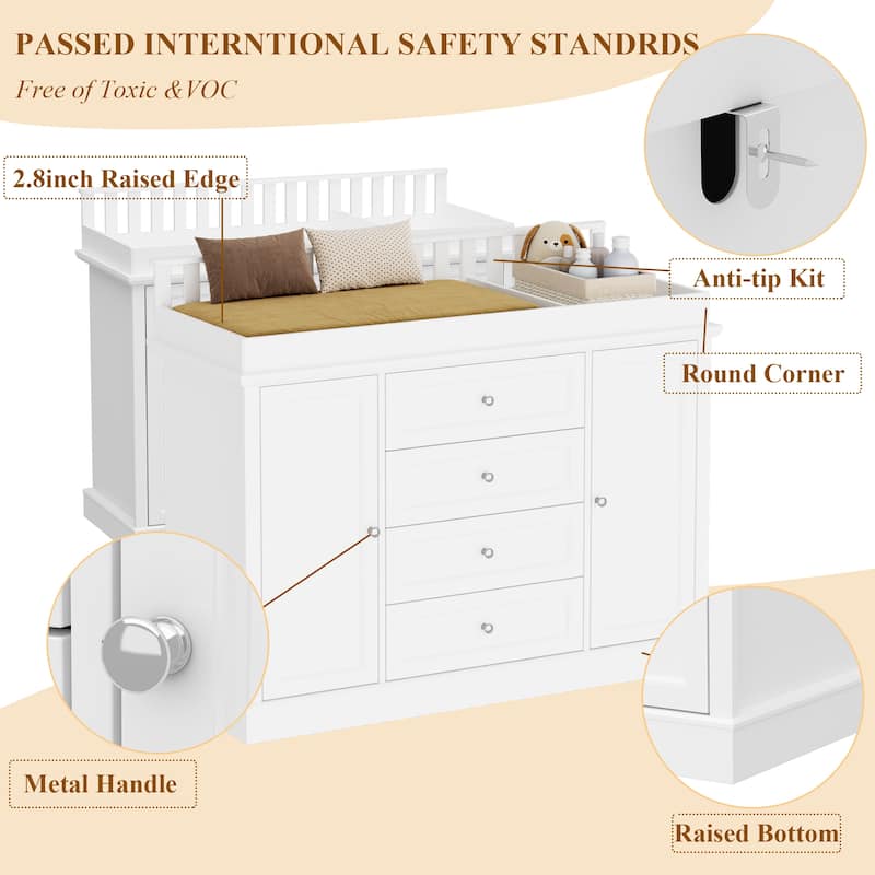 Multipurpose Nursery Dresser with 4 Drawers & Safety Rail