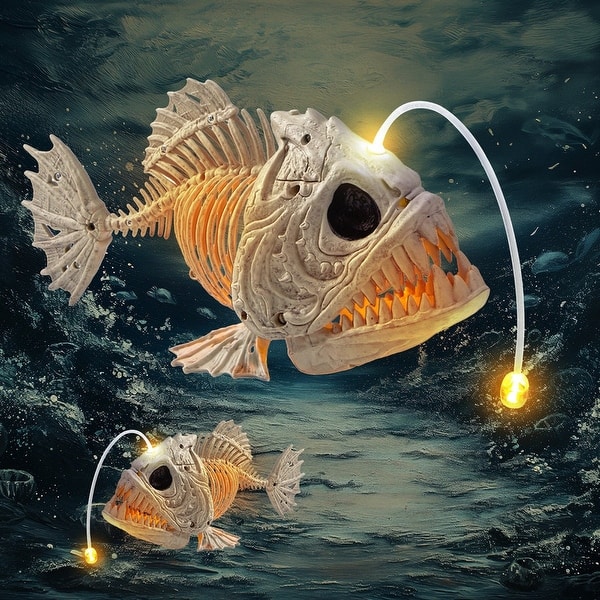 slide 2 of 7, Halloween Fish Skeleton with LED Eye