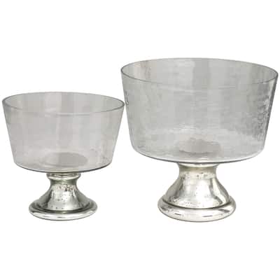 Silver Glass Smokey Decorative Bowl Decorative Bowl with Mercury Glass Pedestal Base (Set of 2)