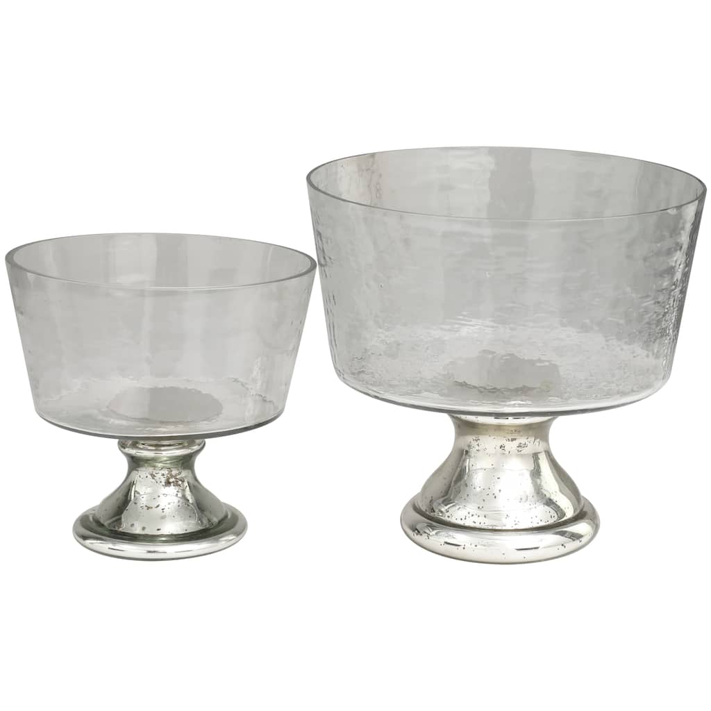 Silver Glass Smokey Decorative Bowl Decorative Bowl with Mercury Glass Pedestal Base (Set of 2)