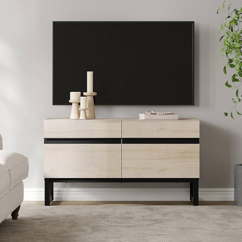 WAMPAT Modern TV Stand Entertainment Center TV Console with Storage Cabinets
