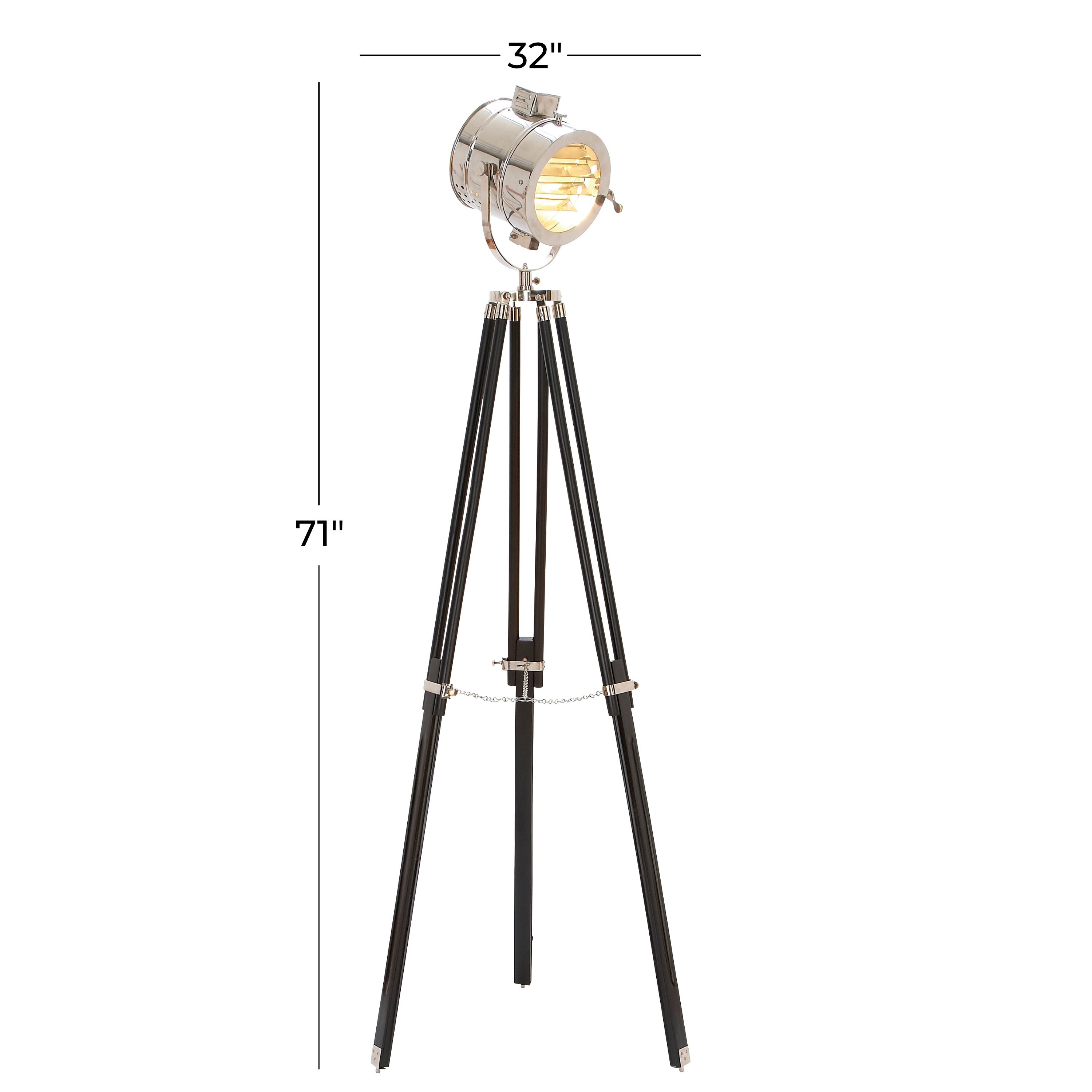 Wood Spotlight Room Floor Lamp with Silver Metal Accents Black Roche River Decor