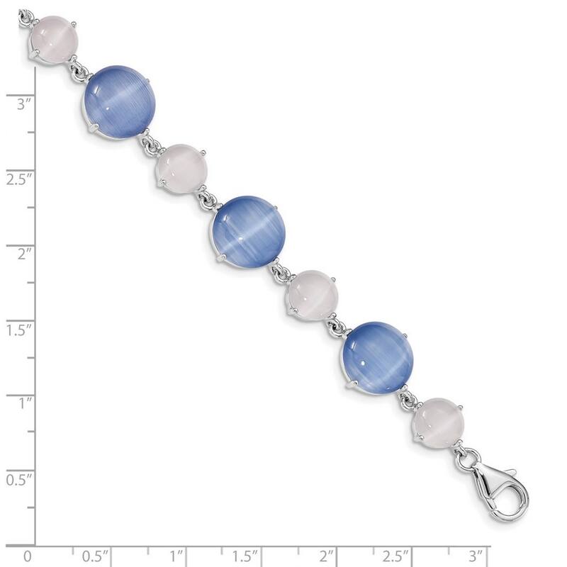 Curata 925 Sterling Silver Rhodium Plated Created Blue Cats Eye With 1inch Ext. Bracelet 7 Inch
