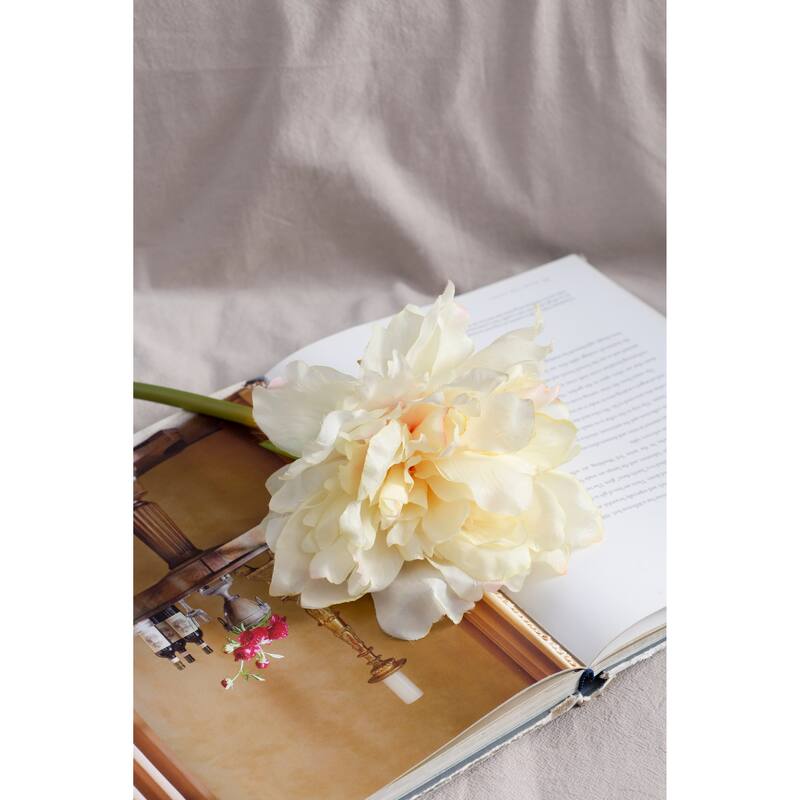 Artificial Peony Flowers 14 Inch White and Pink 4 Pack Real Touch - White+Pink