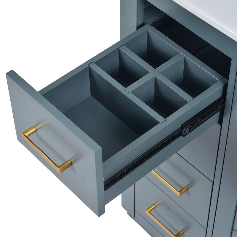 60''Vanity With Ceramic Sink Combo,Solid Wood Frame Storage Cabinet,Freestanding Vanity Set With 3 Drawers& Soft Closing Doors