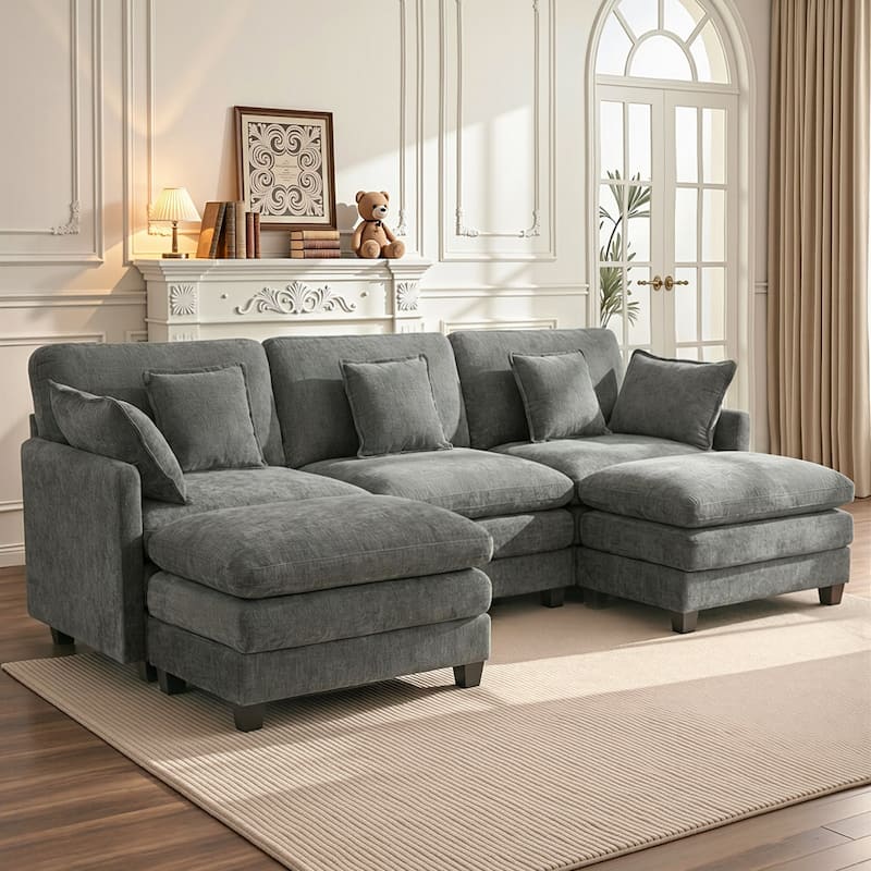 MCombo 111.8'' Modular Sectional Sofa Couch with Reversible Ottoman for Living Room, L Shaped Sofa, FSC Certified