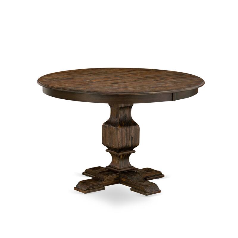 East West Furniture Kitchen Table Set- a Dining Table and Brown Linen Fabric Chairs, Distressed Jacobean(Pieces Options) - F3EL7-718