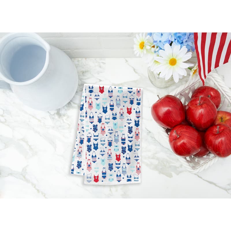 Festive Swimsuit Printed July Fourth Patriotic Flour Sack Kitchen Towel Dishtowel
