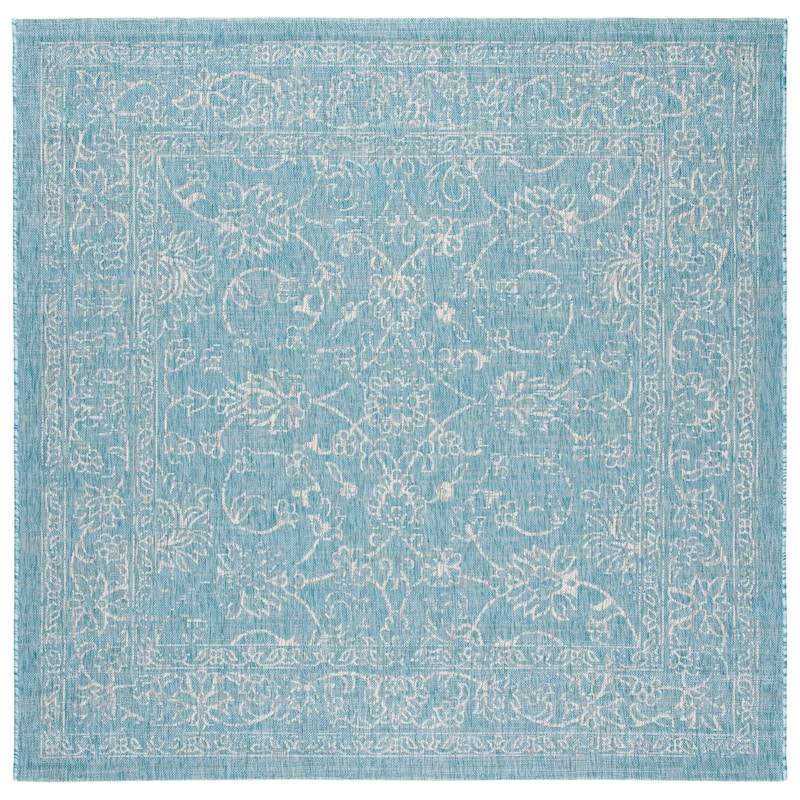 SAFAVIEH Courtyard Aquata Indoor/ Outdoor Waterproof Patio Backyard Rug - 5'3" Square - Aqua/Grey