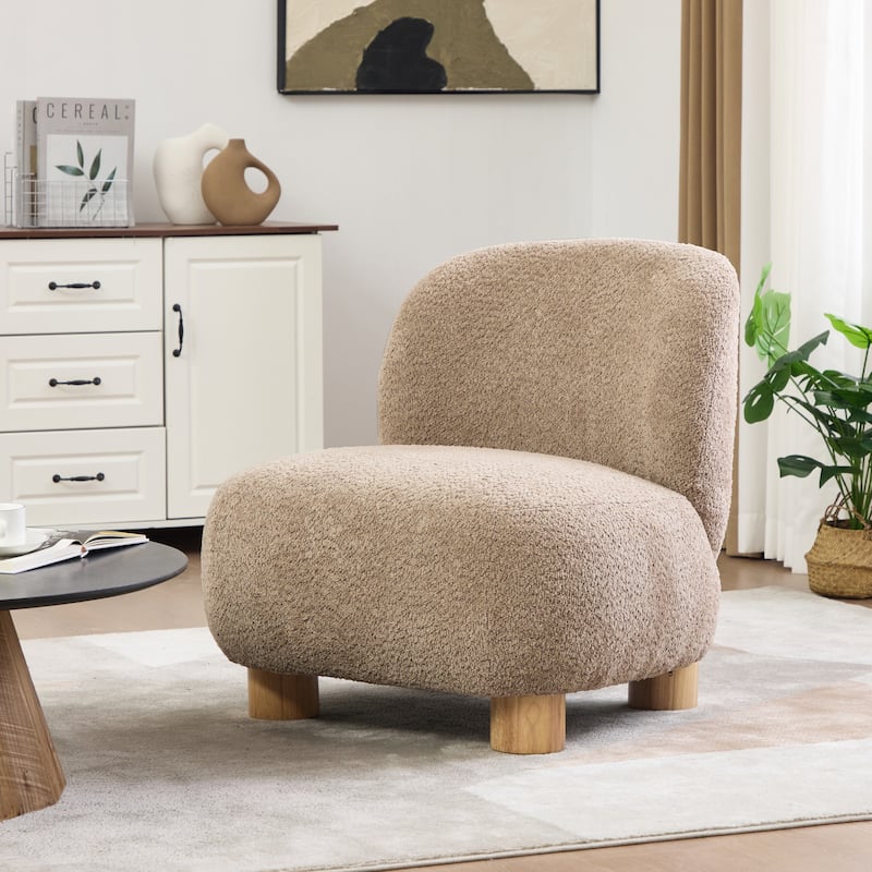 Christopher Knight Home - Modern Boucle Upholstered Accent Chair with Solid Rubberwood Legs - Light Brown