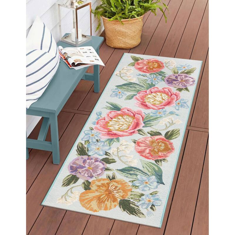 Liora Manne Esencia Secret Garden Indoor/Outdoor Mat - 1'11" x 4'11" - Light Blue