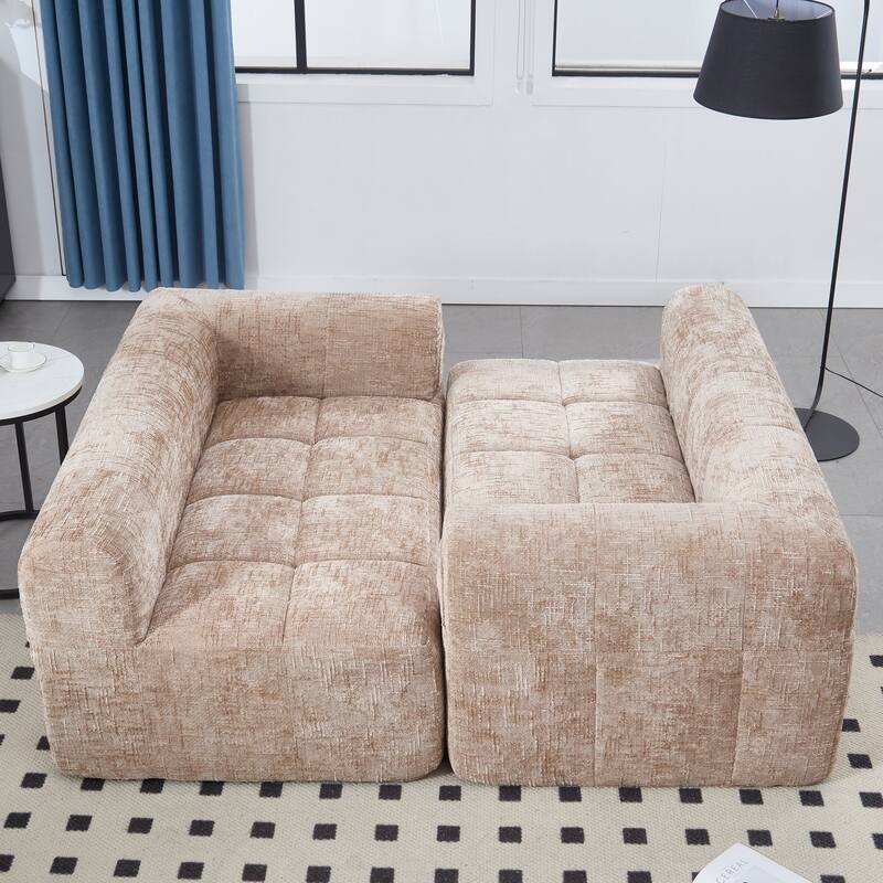 Chenille Loveseat Sofa Upholstered Deep Seat Sofa, Lounge Couch Corner Sofa Minimalist Modular Couches for Apartment