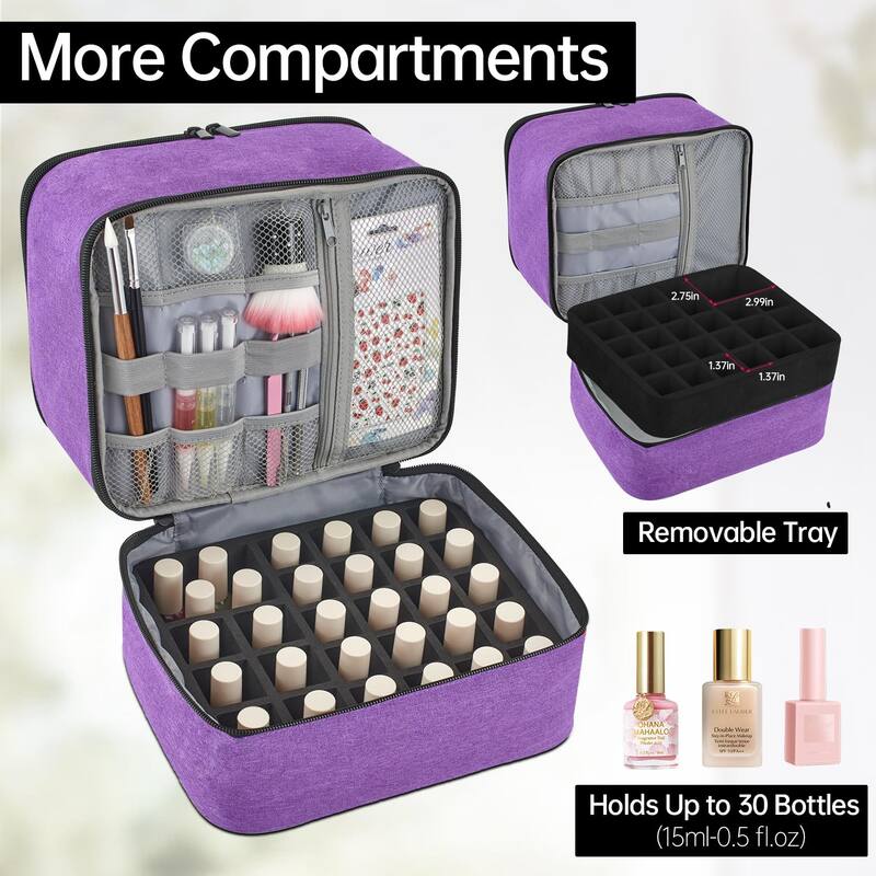 Double-Layer Nail Polish Organizer Bag, Holds 27 Bottles, Nail Tools & Dryer Storage Case with Adjustable Dividers